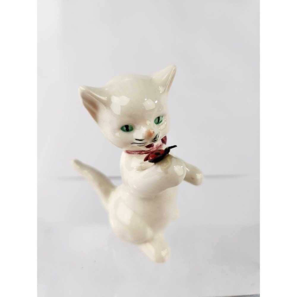 Vintage Goebel W Germany Porcelain Cat Kitten w/ Lady Bug Ladybug Figurine 2"